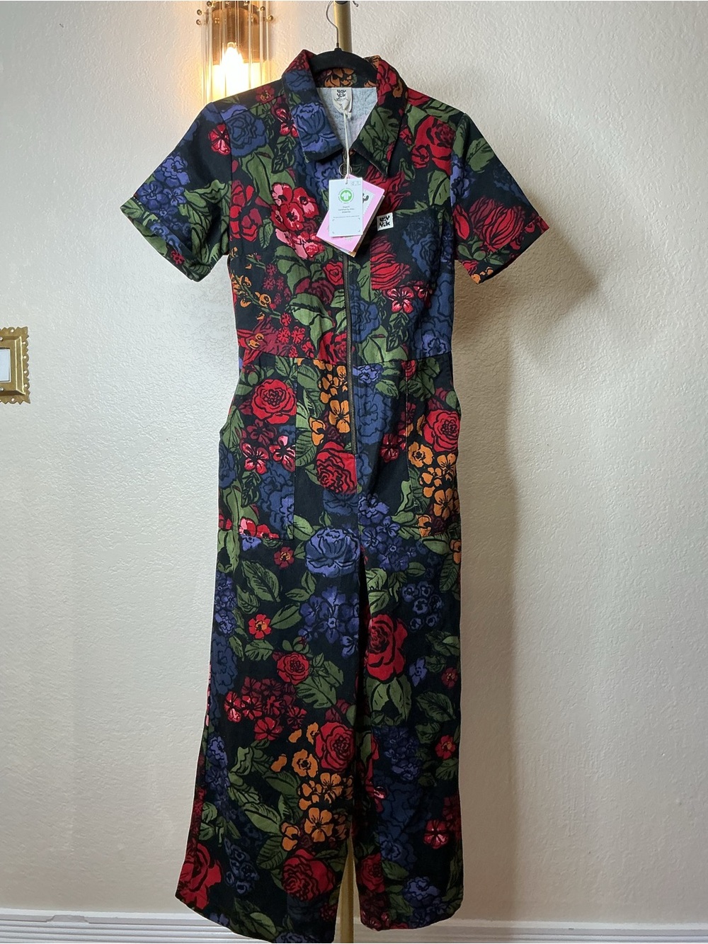 Lucy & Yak Floral Zip-Front Jumpsuit in Black, Red, Green, Blue - Picture 9 of 12